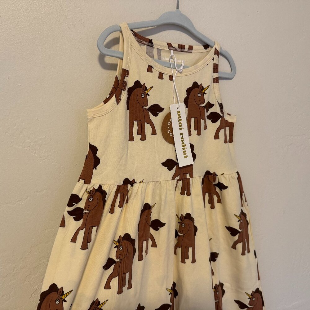NWT - MINI RODINI Girl's Unicorn Long Tank Dress EU 116/122 or 6-7 yrs